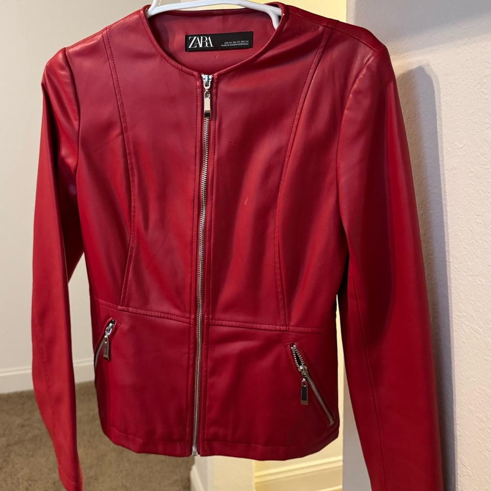 Zara Vibrant Red Leather Jacket